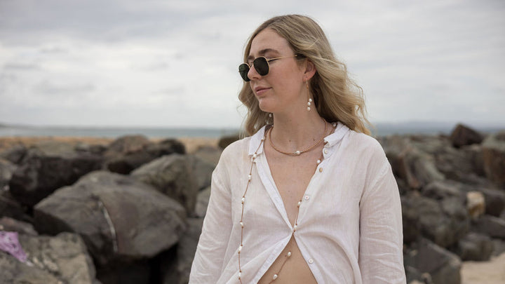 Inali ~ Pearl and Leather Necklace 3 Left