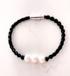 Jilly- Pearl and Leather Bracelet Tangerine - BLACK