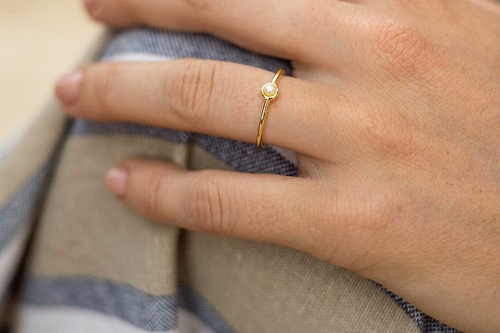 Tia Dainty Yellow Gold Pearl  Ring