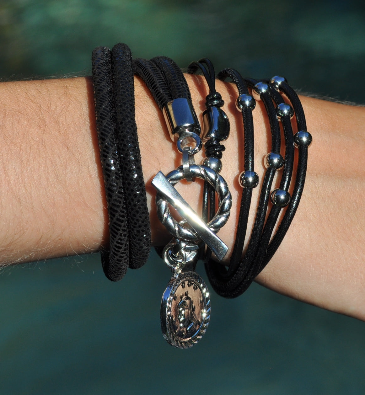 Tyler Black Leather Bracelet with abstract heart charm