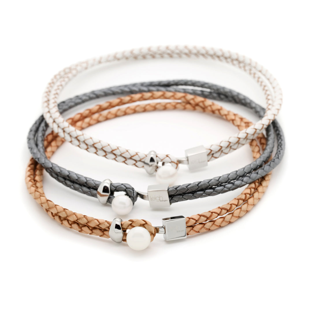 Veronica Pearl &amp; Leather Wrap / Choker