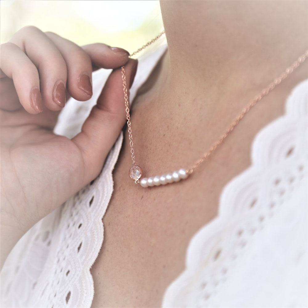 Cara  Rosegold Pearl Necklace 2 Left